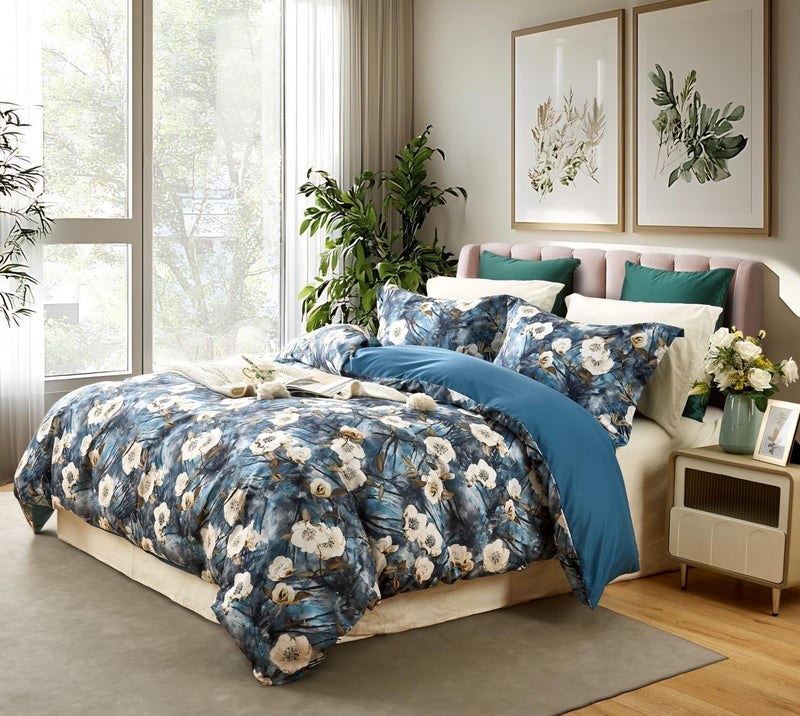 Cupocupa Duvet Cover Queen Size Set Boho Floral Pattern Queen Duvet Cover Set for Queen Size Bed Vintage Soft Bedding Leaf Print Duvet Cover with Pillowcases - Image 2